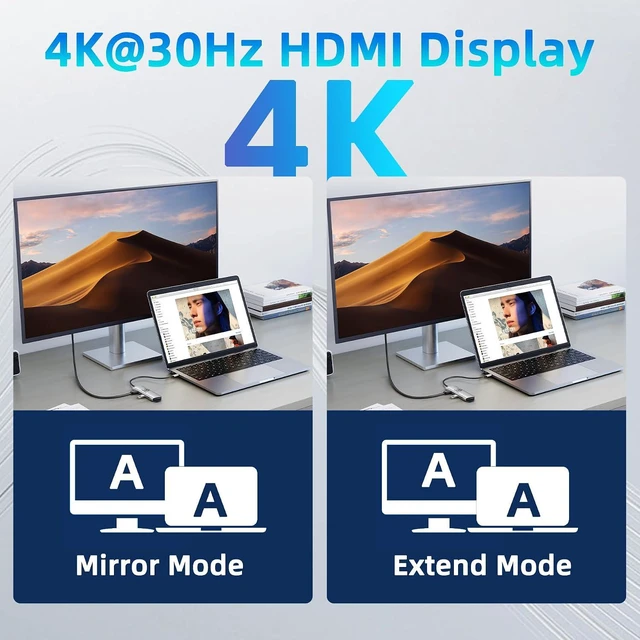 Alt view image 4 of 7 - USB C Hub 7-in-1, 4K HDMI, 100W PD Charging, USB 3.0/2.0 Ports, SD/TF Reader, USB-C Data, for MacBook Pro/Air, iPad Pro, iPhone 16 Pro/Pro Max, Dell XPS, Steam Deck