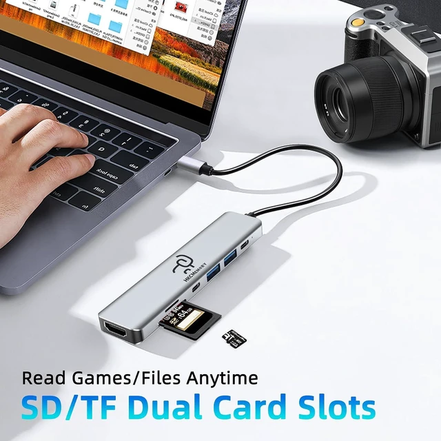 Alt view image 6 of 7 - USB C Hub 7-in-1, 4K HDMI, 100W PD Charging, USB 3.0/2.0 Ports, SD/TF Reader, USB-C Data, for MacBook Pro/Air, iPad Pro, iPhone 16 Pro/Pro Max, Dell XPS, Steam Deck