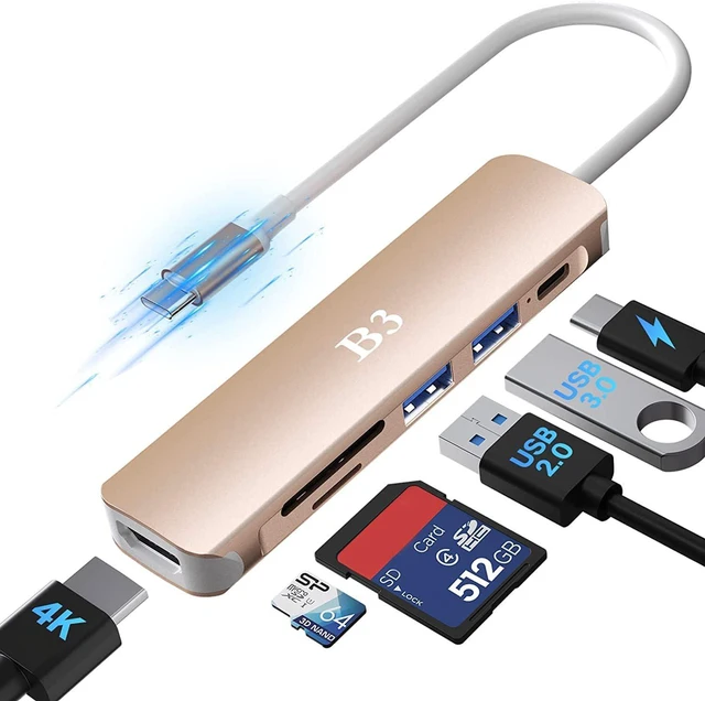 Main image of USB C to 4K HDMI Adapter for MacBook Pro Air, 6 in 1 USB-C Digital AV Multiport Dongle Adaptor with USB3.0&2.0/SD/TF Card Reader Slot Port for Mac M3 M2 M1 (Rose Gold)