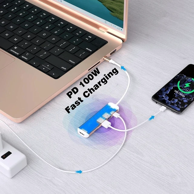 Alt view image 4 of 5 - USB C to 4K HDMI Adapter for MacBook Pro Air, 6 in 1 USB-C Digital AV Multiport Dongle Adaptor with USB3.0&2.0/SD/TF Card Reader Slot Port for Mac M3 M2 M1 (Rose Gold)