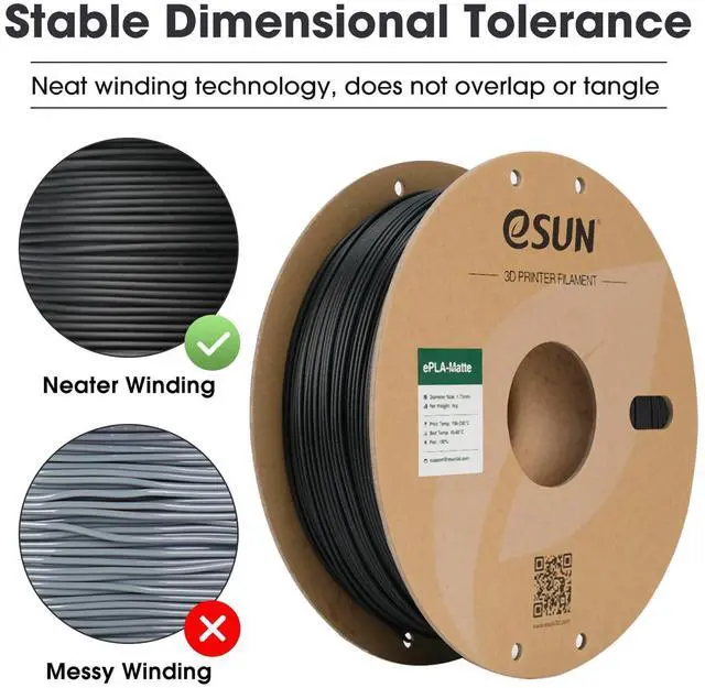 Alt view image 3 of 6 - eSUN Upgraded Matte PLA Filament 1.75mm, Excellent Adhesion Matte 3D Printer PLA Filament,1KG Spool 3D Printing Filament for 3D Printers, Paper Reel, Deep Black
