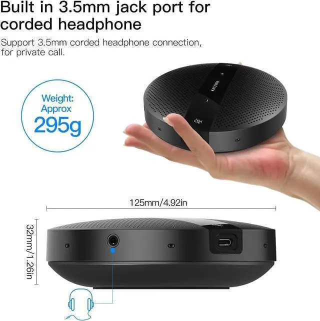 Alt view image 2 of 7 - Kaysuda USB Speaker Phone 360° Omnidirectional Microphone Portable Conference Speakerphone Echo Cancellation for Skype Business of Microsoft Lync, VoIP Calls, Webinar, Phone, Call Center, Recording