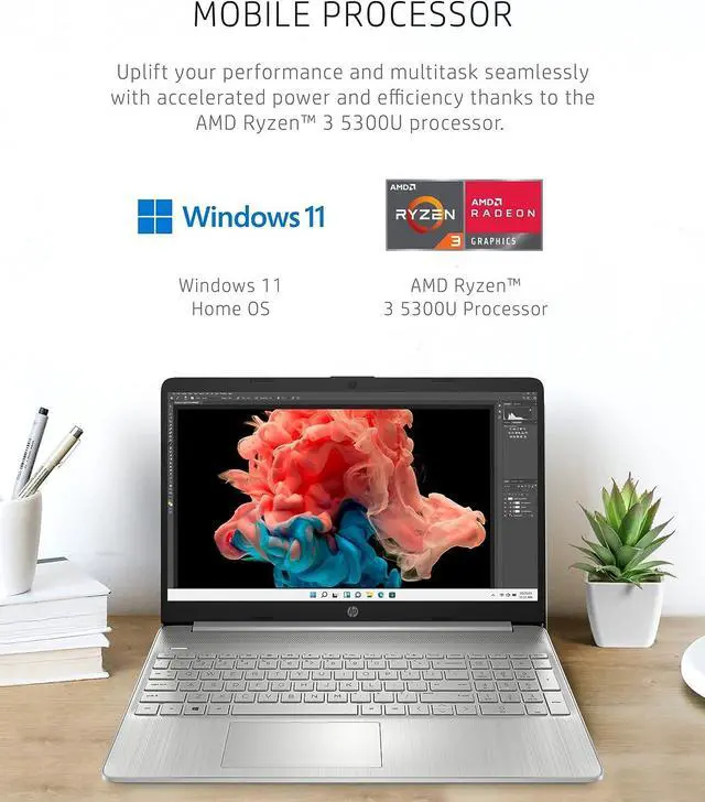 Alt view image 2 of 7 - HP 15 Laptop, 15.6" HD Micro-Edge Display, AMD Ryzen 3 5300U (Beats i7-1065G7), 16GB RAM, 1TB SSD, Wi-Fi 5, Long-Lasting Battery, Fast Charge, Webcam, Numeric Pad, Windows 11 Home, Silver