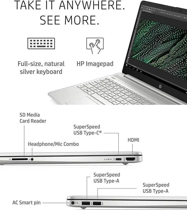 Alt view image 4 of 13 - HP Laptop Touchscreen Computer, 15.6" FHD IPS Display, Intel Core i7-1255U, 16GB RAM, 512GB SSD, Intel Iris Xe Graphics, Numeric Keypad, Wi-Fi, Bluetooth, Media Card Reader, Windows 11 Home in S Mode