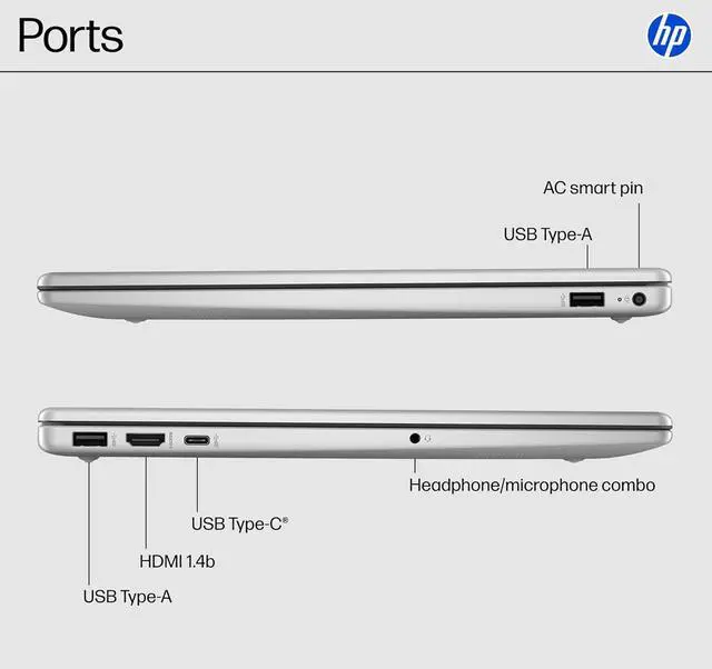 Alt view image 3 of 7 - HP 15.6 inch FHD IPS Touch Laptop, AMD Ryzen 7 7730U, 16GB RAM 1TB SSD, Windows 11 Pro, Natural Silver