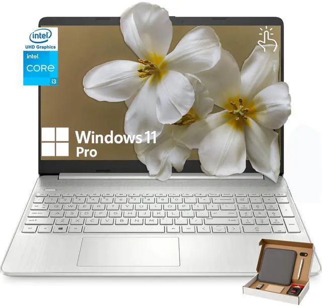Main image of HP Business Laptop Computer, 15.6" HD Touchscreen, Intel Core i3-1115G4, 32GB RAM, 1TB SSD, Intel UHD Graphics, Wi-Fi, Bluetooth, Webcam, Windows 11 Pro, Silver