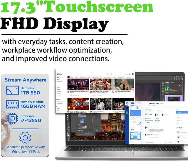 Alt view image 4 of 7 - HP 17.3" HD+ Touchscreen Laptop, Rose Gold, Intel Core i7-1355U, 32GB RAM, 1TB SSD, Backlit Keyboard, Fingerprint Reader, Wi-Fi 6, Windows 11 Pro