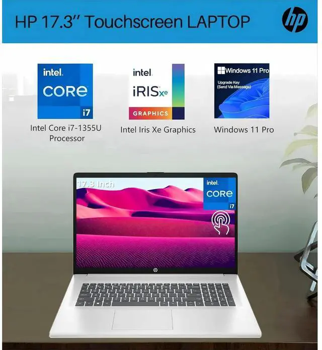 Alt view image 6 of 7 - HP 17.3 Inch HD+ Touchscreen Laptop Computer, Intel Core i7-1355U, 64GB RAM, 1TB SSD, Fingerprint Reader, Windows 11 Pro