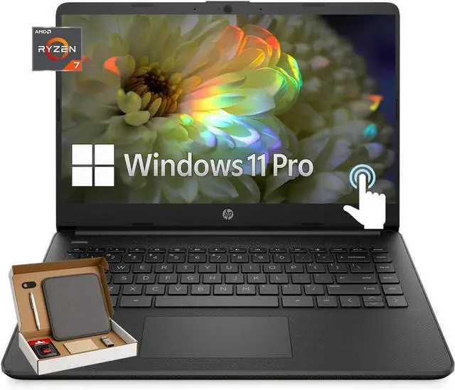 Main image of HP High-Performance Business Laptop, 14" HD Micro-Edge Touchscreen, AMD Ryzen 7 5700U, 64GB RAM, 2TB SSD, Webcam, SD Card Reader, HDMI, Wi-Fi, Bluetooth, Windows 11 Pro, Black