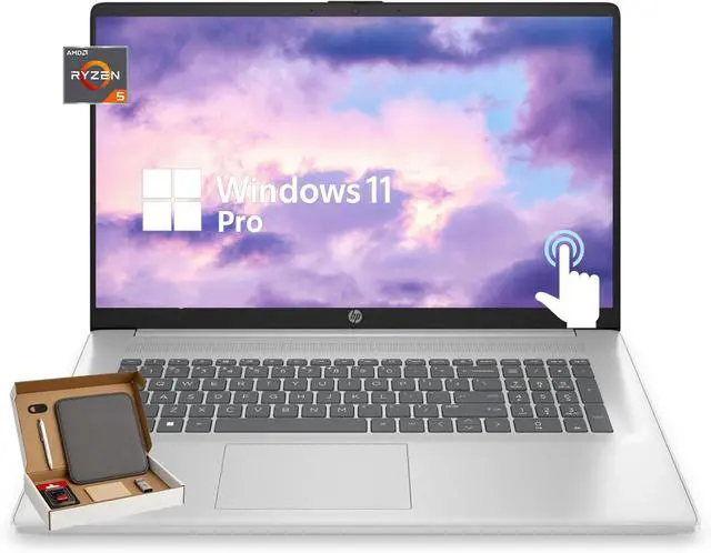 Main image of HP 17.3" Touchscreen Business Laptop, 17 inch HD+ Anti-Glare Display, AMD Ryzen 5 7530U, 16GB RAM, 512GB SSD, Wi-Fi 6, Bluetooth, Windows 11 Pro