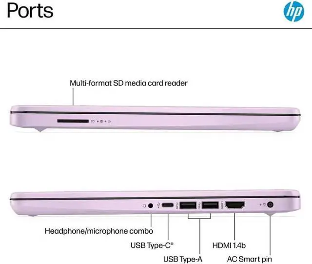 Alt view image 3 of 7 - HP 14" Thin&Light Laptop Computer, Intel 2025 Quad-core CPU, Windows 11 Pro, AI-Powered 1-Y Office 365, Wi-Fi 6, Copilot,8GB RAM, 128GB UFS + 256GB Micro SD Card
