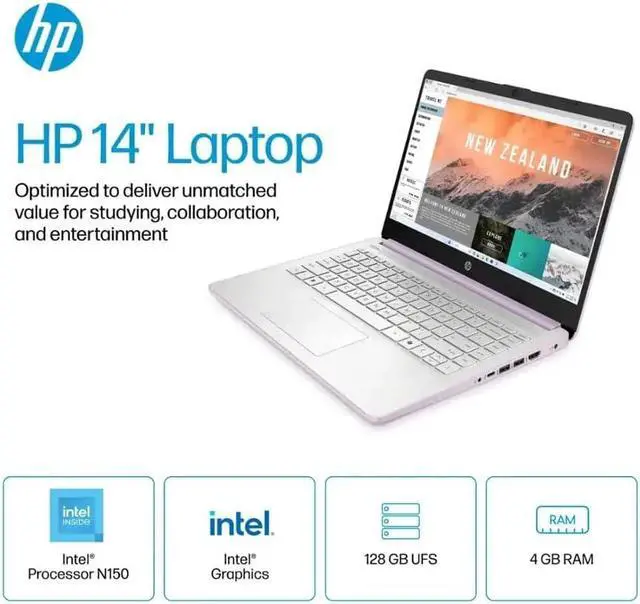 Alt view image 4 of 7 - HP 14" Thin&Light Laptop Computer, Intel 2025 Quad-core CPU, Windows 11 Pro, AI-Powered 1-Y Office 365, Wi-Fi 6, Copilot,8GB RAM, 128GB UFS + 256GB Micro SD Card