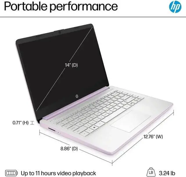 Alt view image 5 of 7 - HP 14" Thin&Light Laptop Computer, Intel 2025 Quad-core CPU, Windows 11 Pro, AI-Powered 1-Y Office 365, Wi-Fi 6, Copilot,8GB RAM, 128GB UFS + 256GB Micro SD Card