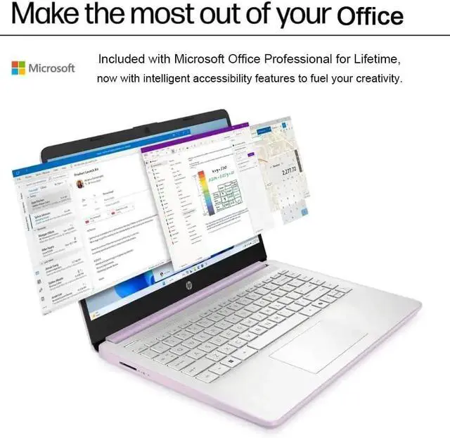 Alt view image 7 of 7 - HP 14" Thin&Light Laptop Computer, Intel 2025 Quad-core CPU, Windows 11 Pro, AI-Powered 1-Y Office 365, Wi-Fi 6, Copilot,8GB RAM, 128GB UFS + 256GB Micro SD Card