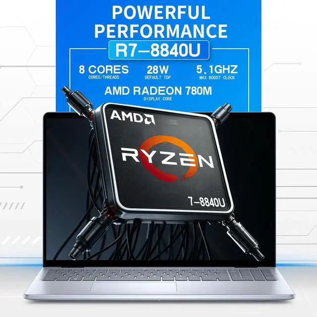 Alt view image 2 of 7 - Dell Inspiron 16 Business Laptop Computer, AMD Ryzen 7-8840U(8-Core), 16GB DDR5, 1TB SSD, 16" FHD+ Display, Backlit Keyboard, Wi-Fi 6E, Fingerprint Reader, AMD Radeon Graphics, Windows 11 Pro
