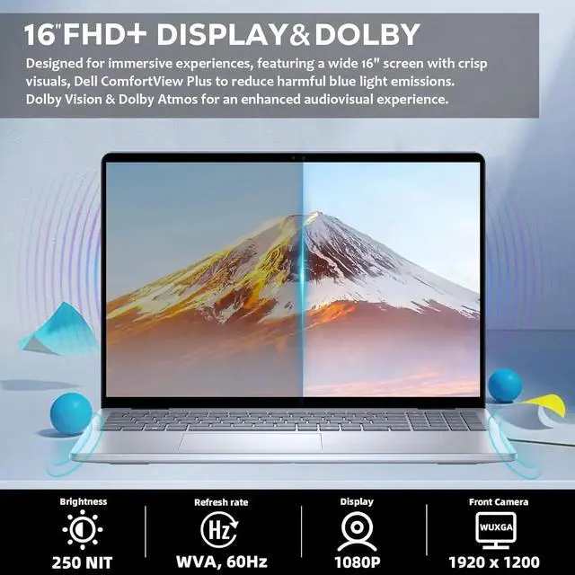 Alt view image 3 of 7 - Dell Inspiron 16 Business Laptop Computer, AMD Ryzen 7-8840U(8-Core), 16GB DDR5, 1TB SSD, 16" FHD+ Display, Backlit Keyboard, Wi-Fi 6E, Fingerprint Reader, AMD Radeon Graphics, Windows 11 Pro