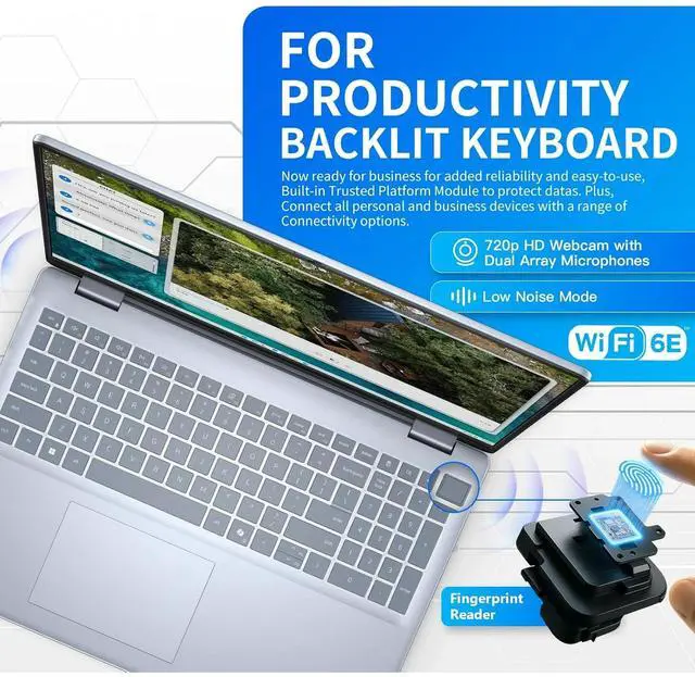 Alt view image 7 of 7 - Dell Inspiron 16 Business Laptop Computer, AMD Ryzen 7-8840U(8-Core), 16GB DDR5, 1TB SSD, 16" FHD+ Display, Backlit Keyboard, Wi-Fi 6E, Fingerprint Reader, AMD Radeon Graphics, Windows 11 Pro