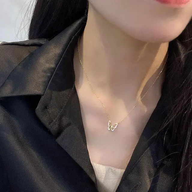 Alt view image 2 of 6 - Butterfly Pendant Necklace for Women S925 Sterling Silver Inlaid Cubic Zirconia Necklace - Wedding Engagement Valentine's Day Christmas Gift