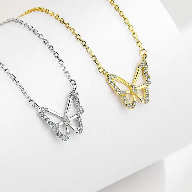 Alt view image 3 of 6 - Butterfly Pendant Necklace for Women S925 Sterling Silver Inlaid Cubic Zirconia Necklace - Wedding Engagement Valentine's Day Christmas Gift