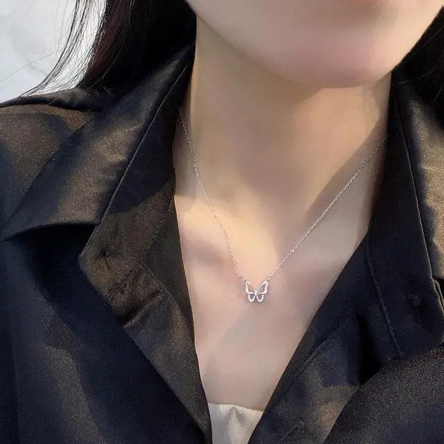 Alt view image 4 of 6 - Butterfly Pendant Necklace for Women S925 Sterling Silver Inlaid Cubic Zirconia Necklace - Wedding Engagement Valentine's Day Christmas Gift