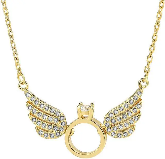 Alt view image 5 of 7 - Angel's Wing White/Gold Pendant Necklace for Women S925 Sterling Silver Inlaid Cubic Zirconia Necklace - Wedding Engagement Valentine's Day Christmas Gift