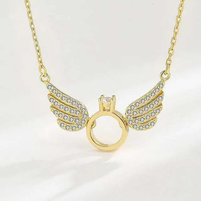Main image of Angel's Wing White/Gold Pendant Necklace for Women S925 Sterling Silver Inlaid Cubic Zirconia Necklace - Wedding Engagement Valentine's Day Christmas Gift