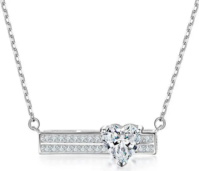 Main image of Heart Pendant Necklace for Women S925 Sterling Silver Inlaid Cubic Zirconia Necklace - Wedding Engagement Valentine's Day Christmas Gift