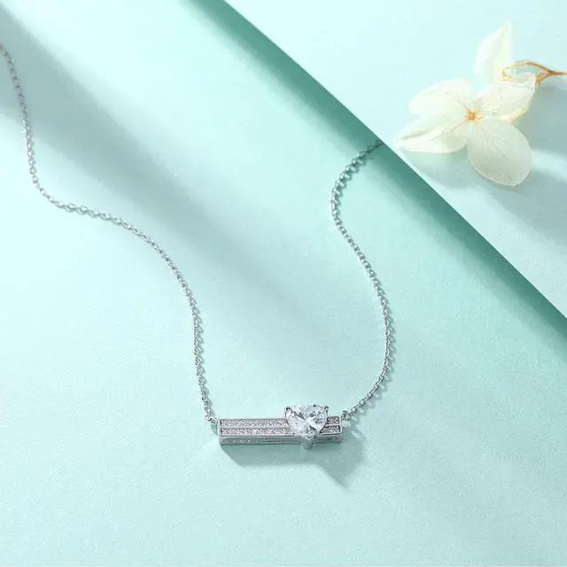 Alt view image 2 of 5 - Heart Pendant Necklace for Women S925 Sterling Silver Inlaid Cubic Zirconia Necklace - Wedding Engagement Valentine's Day Christmas Gift