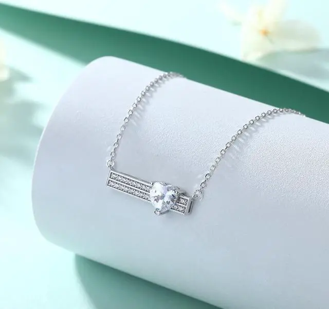 Alt view image 3 of 5 - Heart Pendant Necklace for Women S925 Sterling Silver Inlaid Cubic Zirconia Necklace - Wedding Engagement Valentine's Day Christmas Gift