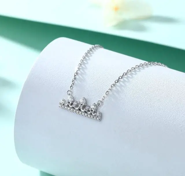 Main image of Crown Pendant Necklace for Women S925 Sterling Silver Inlaid Cubic Zirconia Necklace - Wedding Engagement Valentine's Day Christmas Gift