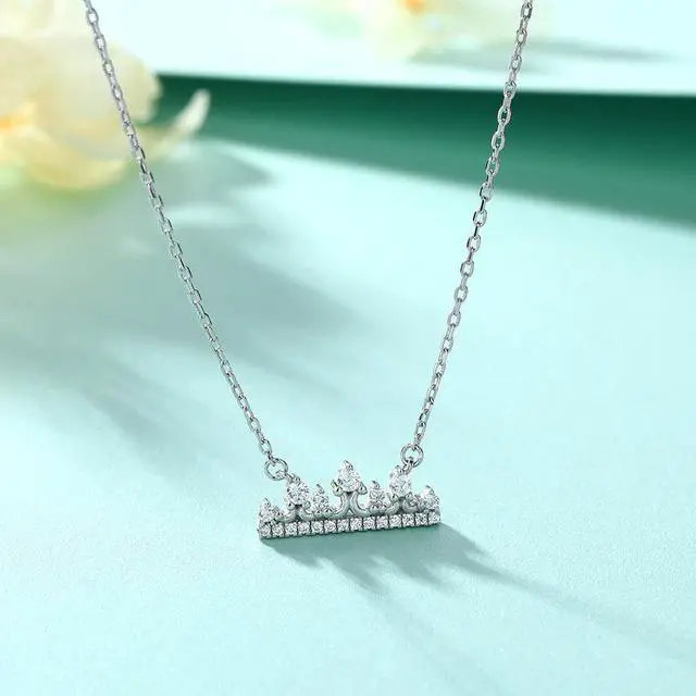 Alt view image 4 of 5 - Crown Pendant Necklace for Women S925 Sterling Silver Inlaid Cubic Zirconia Necklace - Wedding Engagement Valentine's Day Christmas Gift