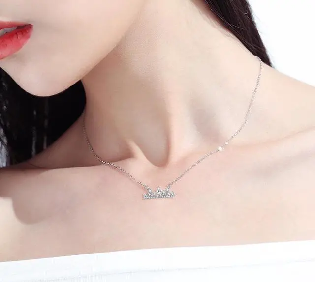 Alt view image 5 of 5 - Crown Pendant Necklace for Women S925 Sterling Silver Inlaid Cubic Zirconia Necklace - Wedding Engagement Valentine's Day Christmas Gift