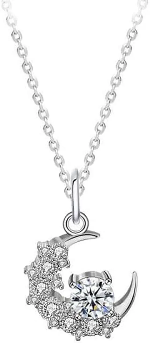 Main image of D Color VVS1 with 18K Gold Plating Moissanite Lovers Pendant Necklace for Women S925 Sterling Silver Sun & Moon Diamond Necklace - Wedding Engagement Valentine's Day Christmas Gift