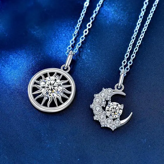 Alt view image 4 of 7 - D Color VVS1 with 18K Gold Plating Moissanite Lovers Pendant Necklace for Women S925 Sterling Silver Sun & Moon Diamond Necklace - Wedding Engagement Valentine's Day Christmas Gift