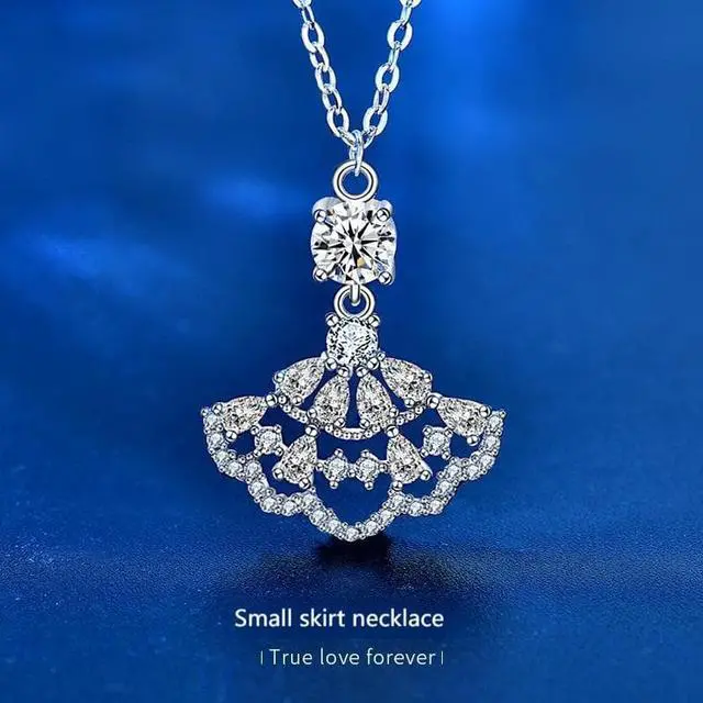 Alt view image 5 of 7 - 0.5 Carat D Color VVS1 with 18K Gold Plating Moissanite Small Skirt Pendant Necklace for Women S925 Sterling Silver Diamond Necklace - Wedding Engagement Valentine's Day Christmas Gift