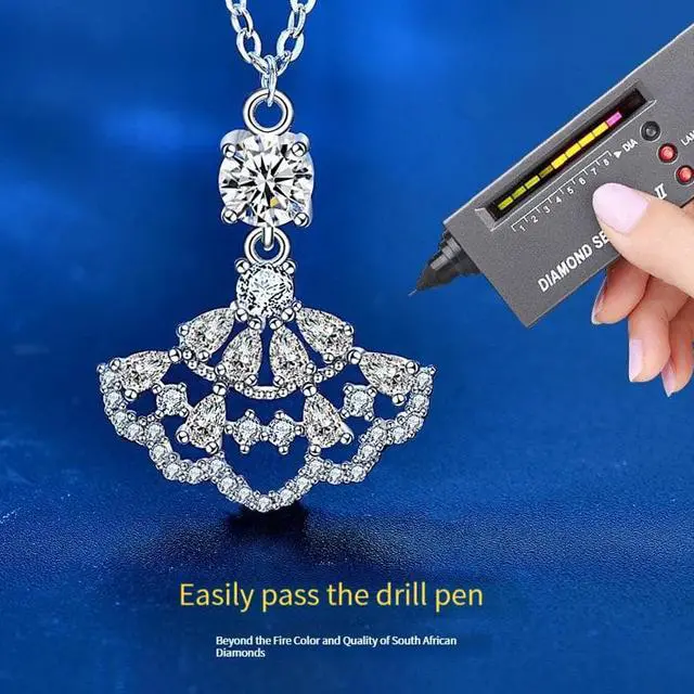 Alt view image 6 of 7 - 0.5 Carat D Color VVS1 with 18K Gold Plating Moissanite Small Skirt Pendant Necklace for Women S925 Sterling Silver Diamond Necklace - Wedding Engagement Valentine's Day Christmas Gift