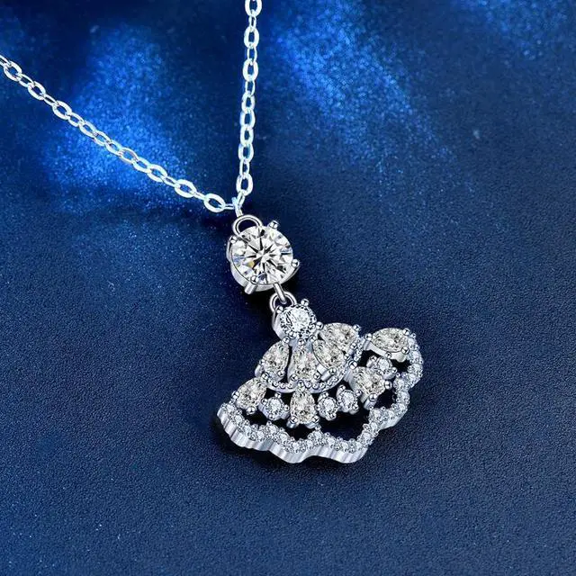 Main image of 0.5 Carat D Color VVS1 with 18K Gold Plating Moissanite Small Skirt Pendant Necklace for Women S925 Sterling Silver Diamond Necklace - Wedding Engagement Valentine's Day Christmas Gift