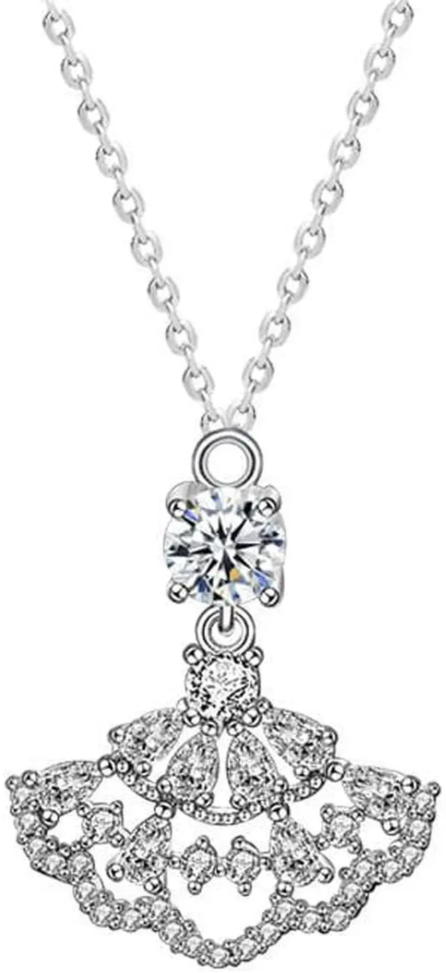 Alt view image 2 of 7 - 0.5 Carat D Color VVS1 with 18K Gold Plating Moissanite Small Skirt Pendant Necklace for Women S925 Sterling Silver Diamond Necklace - Wedding Engagement Valentine's Day Christmas Gift