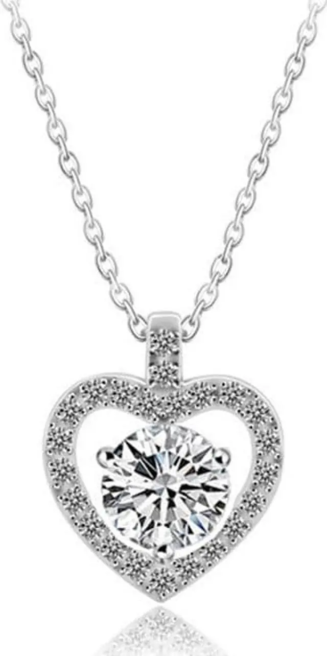 Main image of 925 Sterling Silver Loving Heart Necklace for Women's 1CT White Moissanite Clavicle Pendant Necklace for Bridal Ornament Senior Jewelry Wedding Valentine's Day Gift