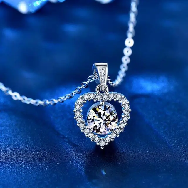 Alt view image 3 of 7 - 925 Sterling Silver Loving Heart Necklace for Women's 1CT White Moissanite Clavicle Pendant Necklace for Bridal Ornament Senior Jewelry Wedding Valentine's Day Gift