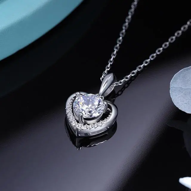 Alt view image 2 of 7 - Moissanite Pendant Necklace 1CT 18K White Gold Plated silver D Color Ideal Cut Diamond Necklace for Women with Certificate of Authenticity