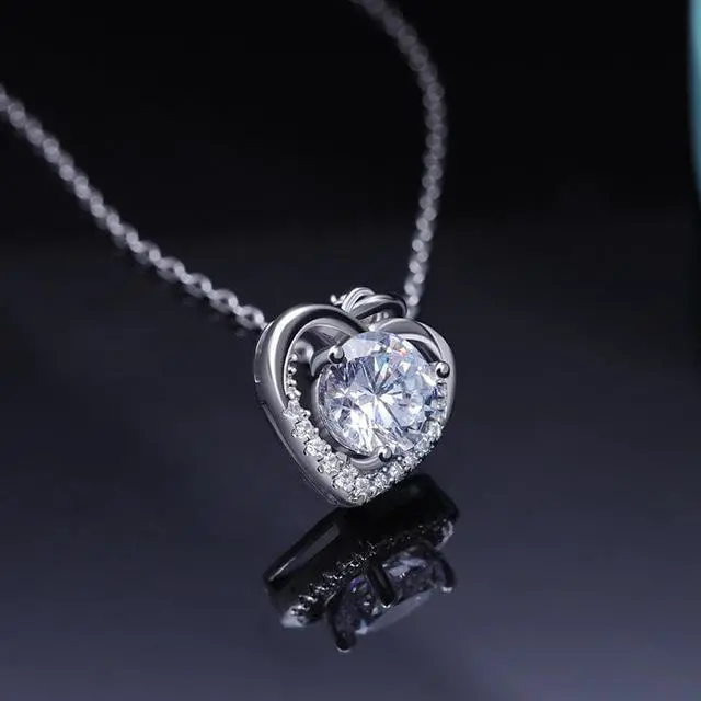Alt view image 3 of 7 - Moissanite Pendant Necklace 1CT 18K White Gold Plated silver D Color Ideal Cut Diamond Necklace for Women with Certificate of Authenticity