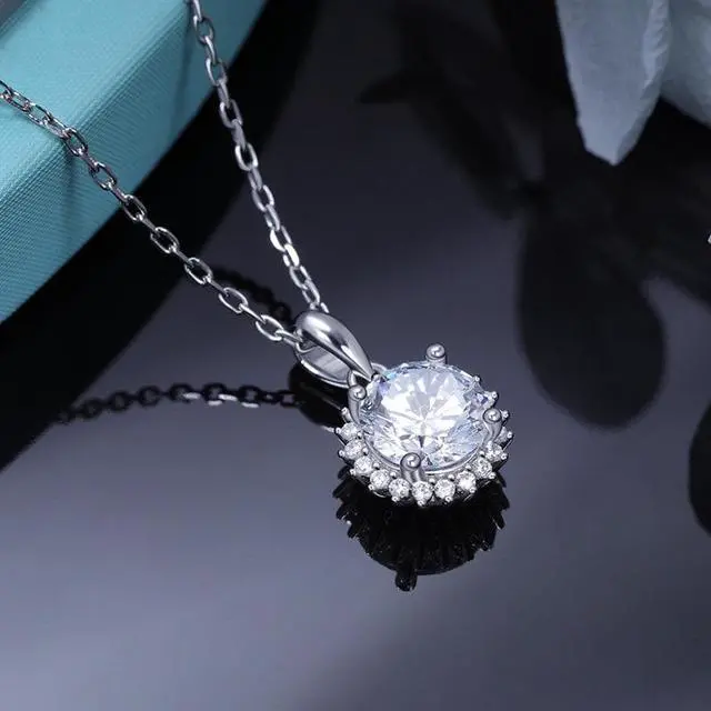 Alt view image 2 of 7 - 1Ct Moissanite Necklaces for Women 925 Sterling Silver Necklace with Moissanite Diamond 18K Plated Pendant Dainty Jewelry Gift for Women Men Mom Girls