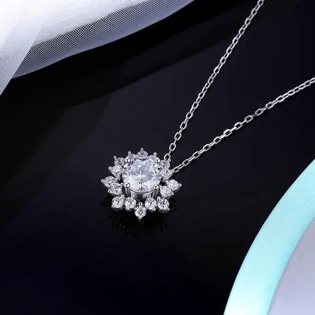 Alt view image 3 of 7 - Sunflower Moissanite Necklace for Women,1Ct D Color VVS1 Clarity Brilliant Round Cut Lab Grown Diamond,18K White Gold Plated 925 Sterling Silver Moissanite Pendant