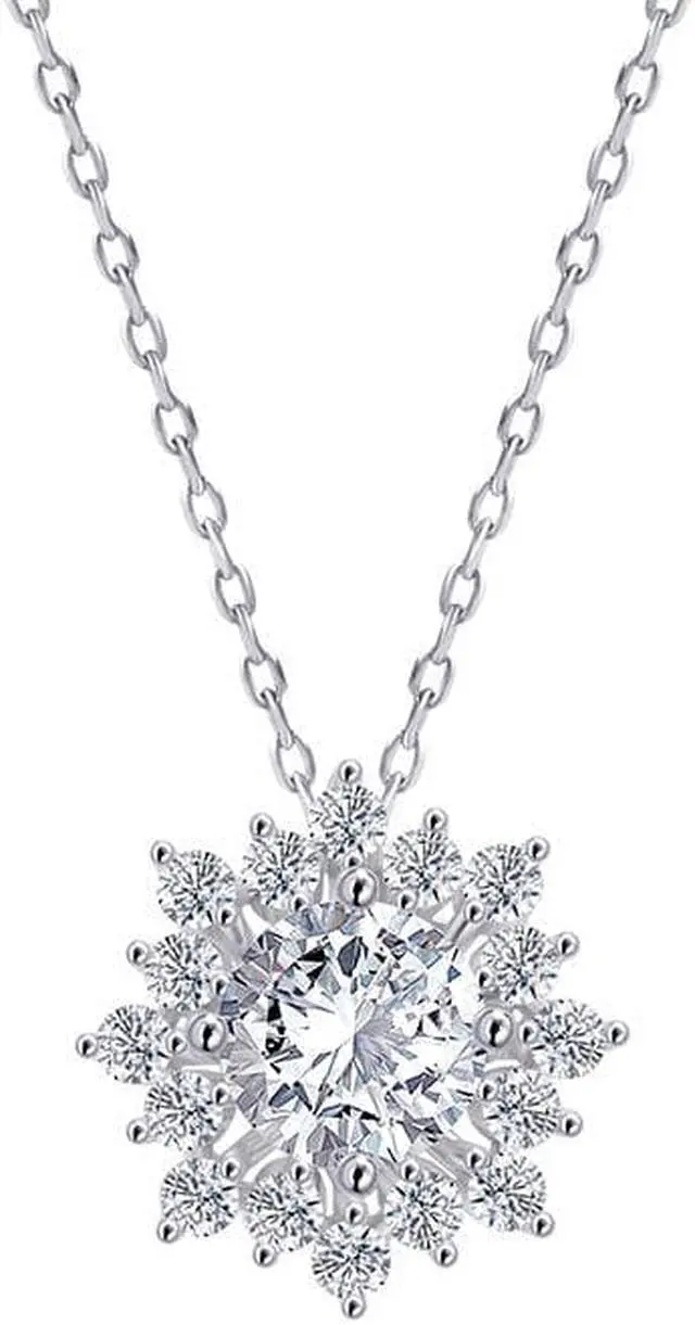 Alt view image 5 of 7 - Sunflower Moissanite Necklace for Women,1Ct D Color VVS1 Clarity Brilliant Round Cut Lab Grown Diamond,18K White Gold Plated 925 Sterling Silver Moissanite Pendant