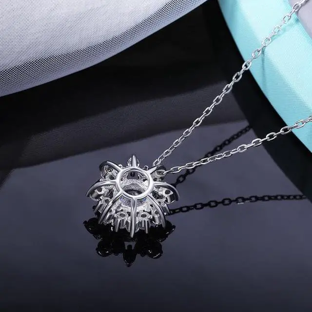 Alt view image 4 of 7 - Sunflower Moissanite Necklace for Women,1Ct D Color VVS1 Clarity Brilliant Round Cut Lab Grown Diamond,18K White Gold Plated 925 Sterling Silver Moissanite Pendant