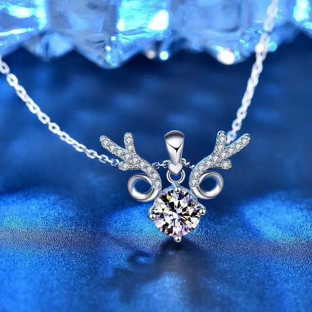 Alt view image 2 of 7 - 1CT Moissanite Sika Deer Design Christmas Necklace for Women's 925 Sterling Silver Pendant Necklace for Female Girlfriend Wedding Jewelry