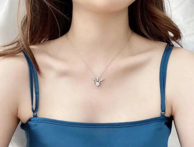 Alt view image 4 of 7 - 1CT Moissanite Sika Deer Design Christmas Necklace for Women's 925 Sterling Silver Pendant Necklace for Female Girlfriend Wedding Jewelry