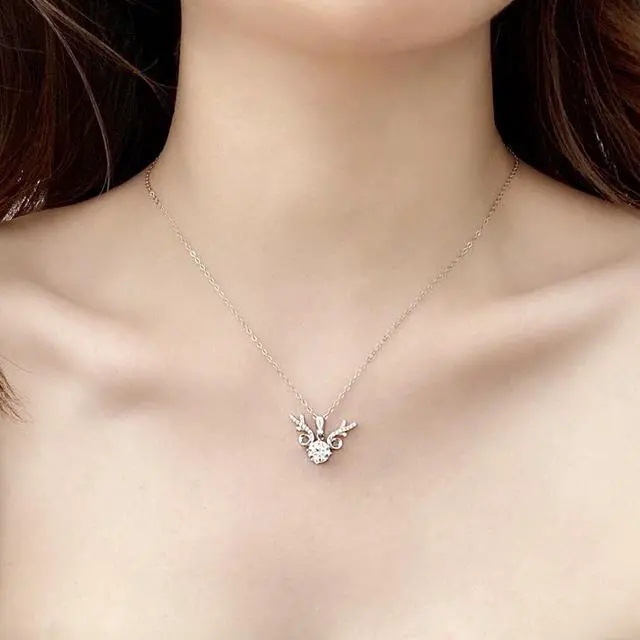 Alt view image 3 of 7 - 1CT Moissanite Sika Deer Design Christmas Necklace for Women's 925 Sterling Silver Pendant Necklace for Female Girlfriend Wedding Jewelry
