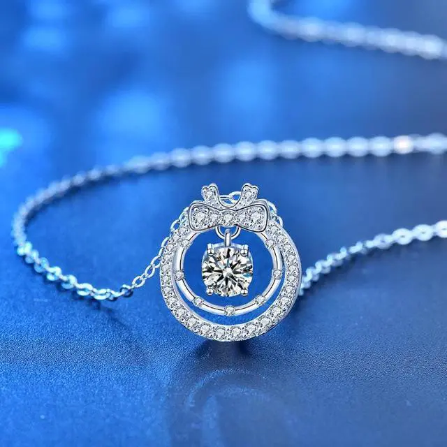 Alt view image 3 of 7 - 0.5CT Moissanite All-Match Bow Pendant Necklace for Women 925 Sterling Silver Double-Layer Fashion Style Necklace for Female Girlfriend Wedding Jewelry